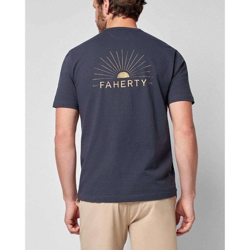Faherty Graphic Sun Rays Pocket T-Shirt Mens XL Washed Black Casual Beach Summer